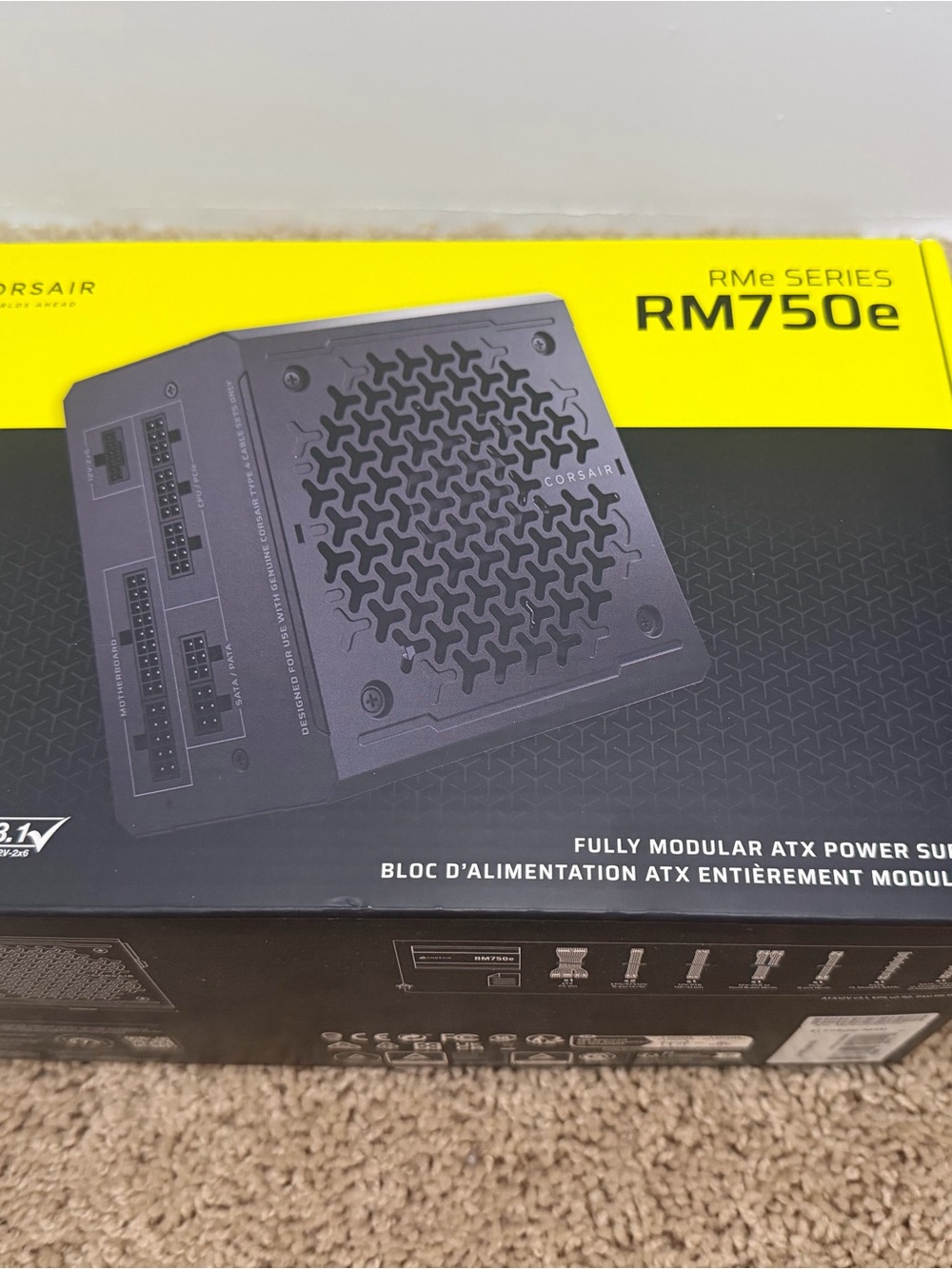 Corsair RM750e Power Supply - Black and Yellow